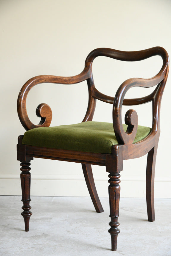 Single Victorian Mahogany Balloon Back Carver Dining Chair