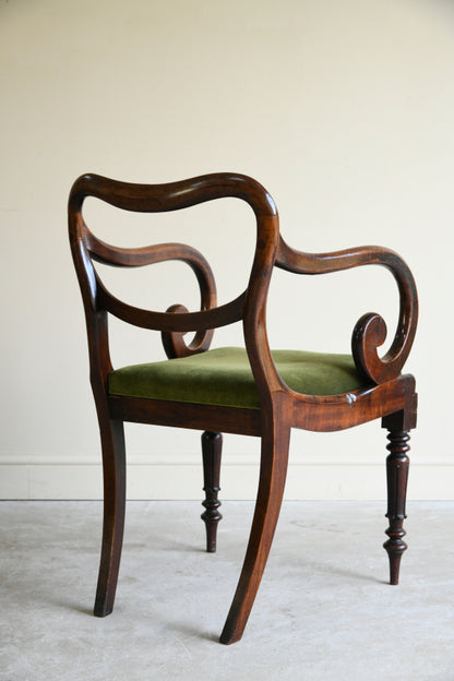 Single Victorian Mahogany Balloon Back Carver Dining Chair