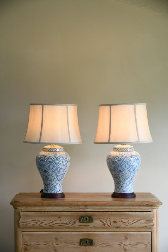 Pair Blue & White Porcelain Table Lamps