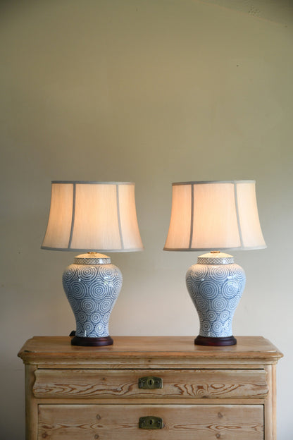 Pair Blue & White Porcelain Table Lamps