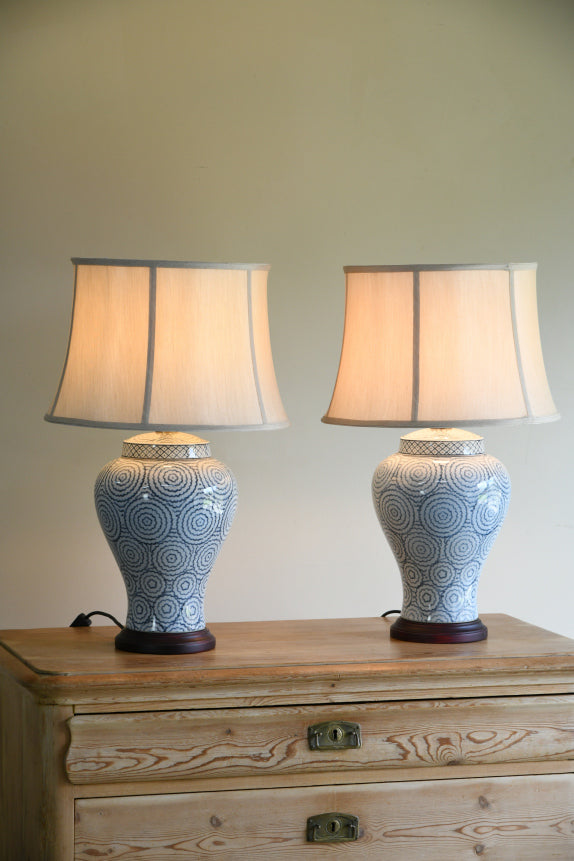 Pair Blue & White Porcelain Table Lamps
