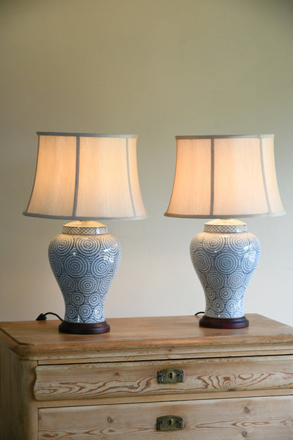Pair Blue & White Porcelain Table Lamps