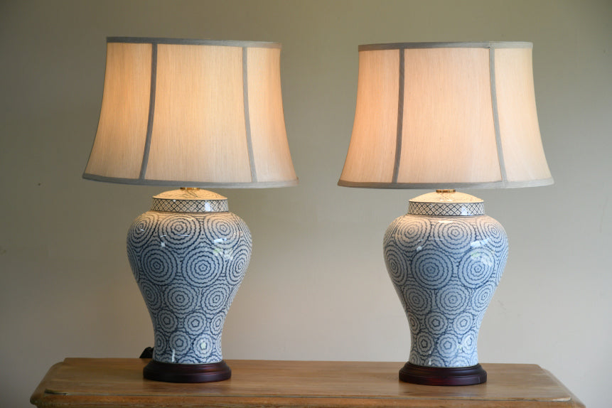Pair Blue & White Porcelain Table Lamps