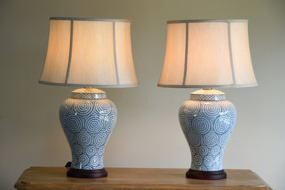 Pair Blue & White Porcelain Table Lamps