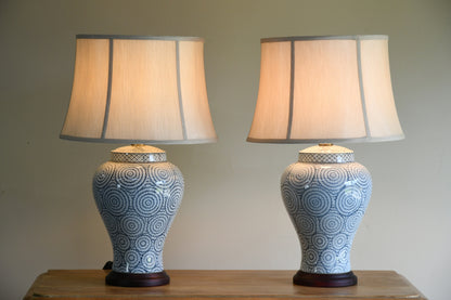 Pair Blue & White Porcelain Table Lamps