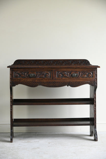 Antique Victorian Carved Oak Hall Table