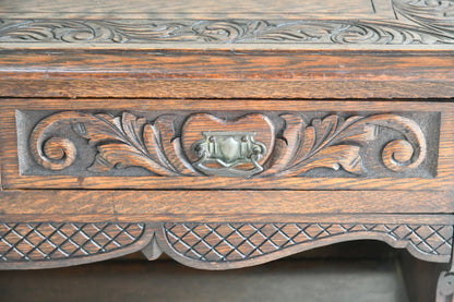 Antique Victorian Carved Oak Hall Table