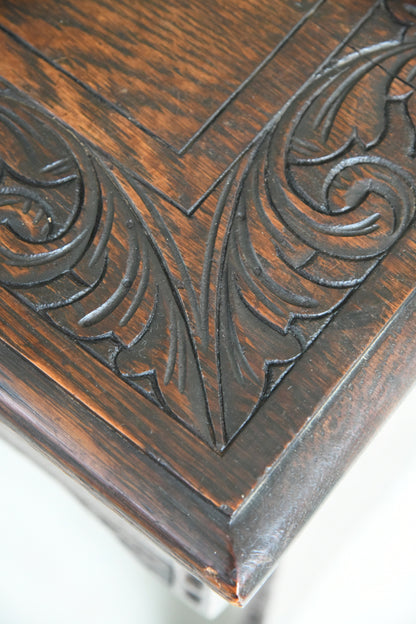 Antique Victorian Carved Oak Hall Table