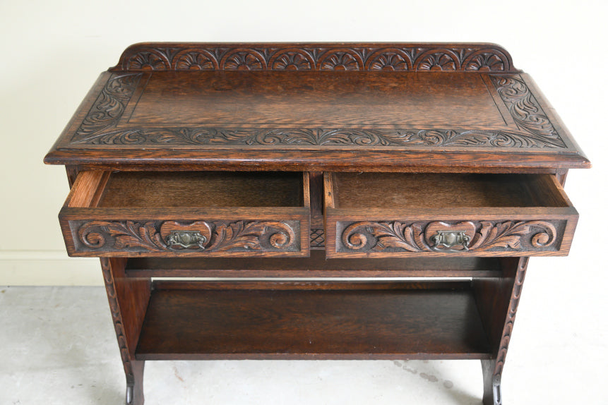 Antique Victorian Carved Oak Hall Table