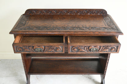 Antique Victorian Carved Oak Hall Table