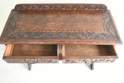 Antique Victorian Carved Oak Hall Table