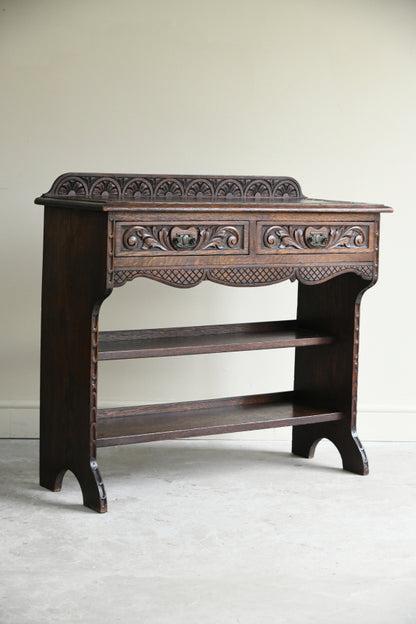 Antique Victorian Carved Oak Hall Table