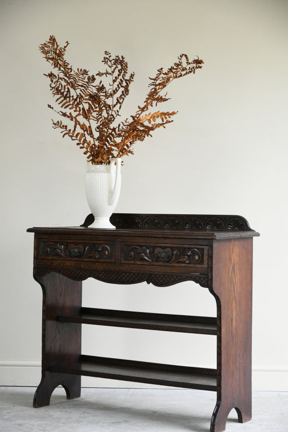 Antique Victorian Carved Oak Hall Table