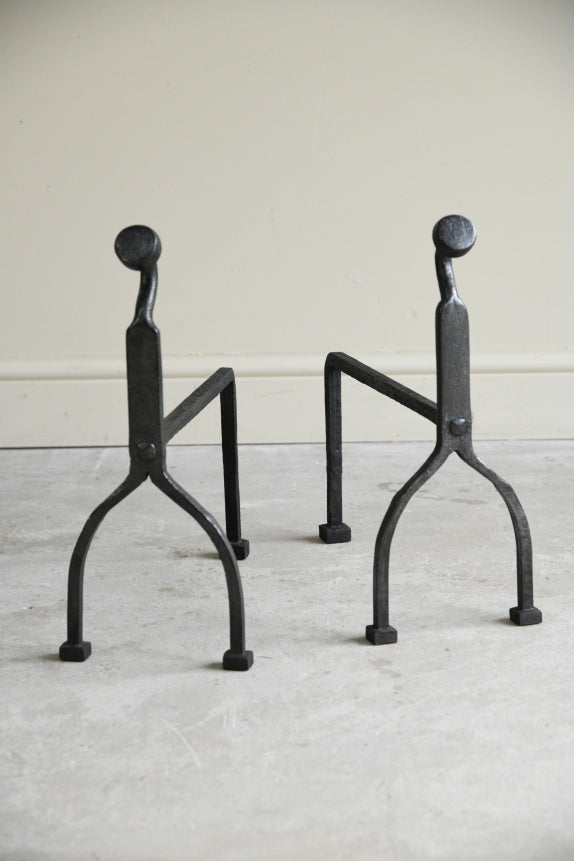 Pair Arts & Crafts Iron Andirons