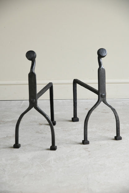 Pair Arts & Crafts Iron Andirons