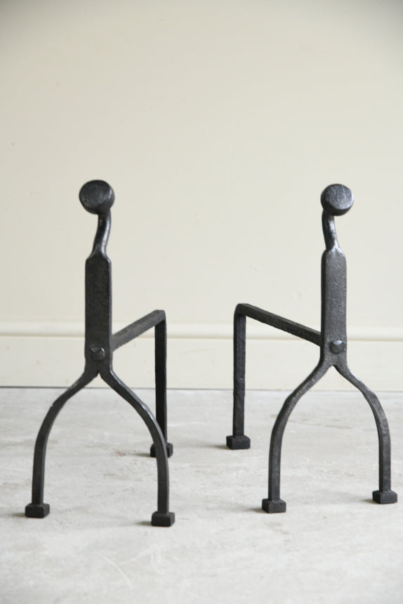 Pair Arts & Crafts Iron Andirons