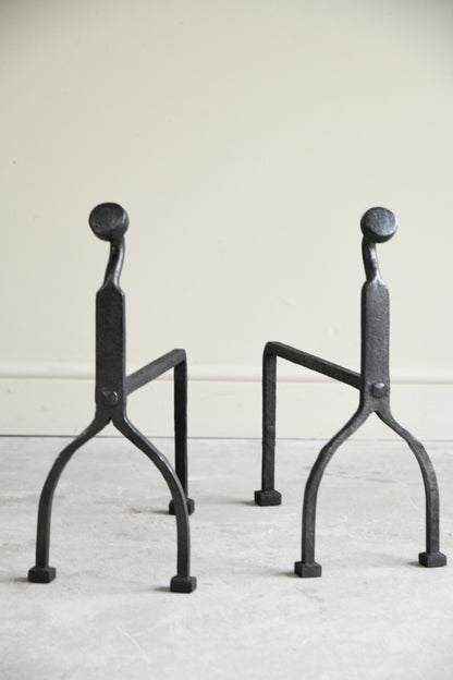 Pair Arts & Crafts Iron Andirons