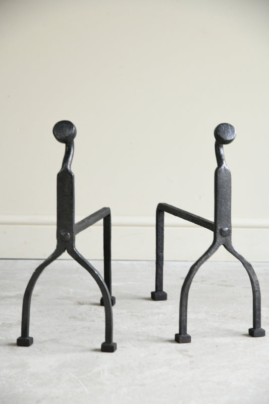Pair Arts & Crafts Iron Andirons