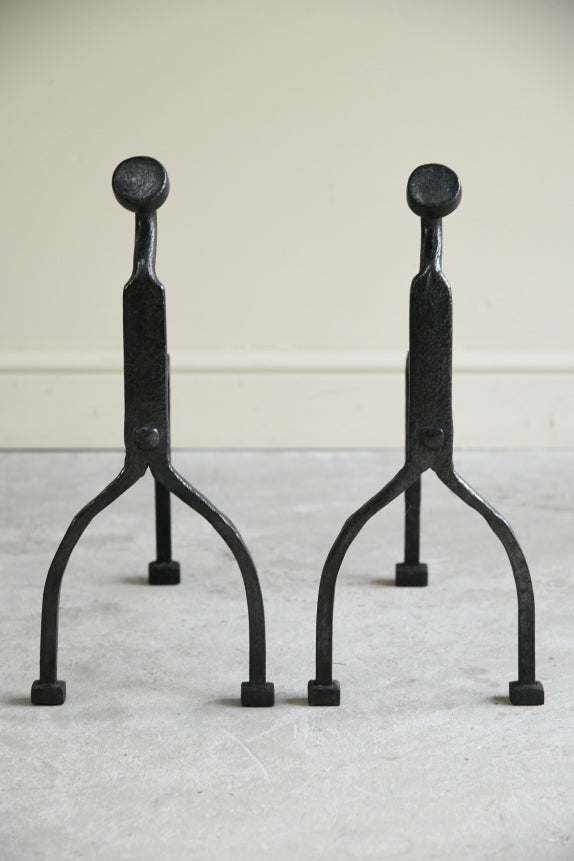 Pair Arts & Crafts Iron Andirons
