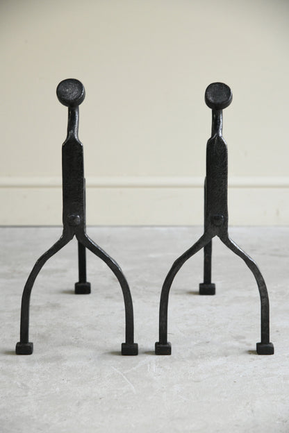 Pair Arts & Crafts Iron Andirons