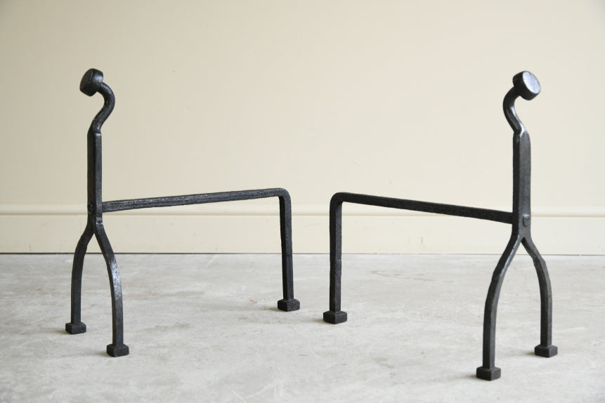 Pair Arts & Crafts Iron Andirons