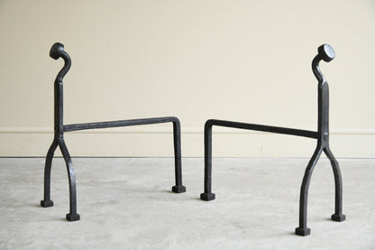 Pair Arts & Crafts Iron Andirons