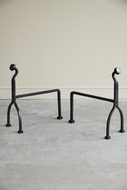 Pair Arts & Crafts Iron Andirons