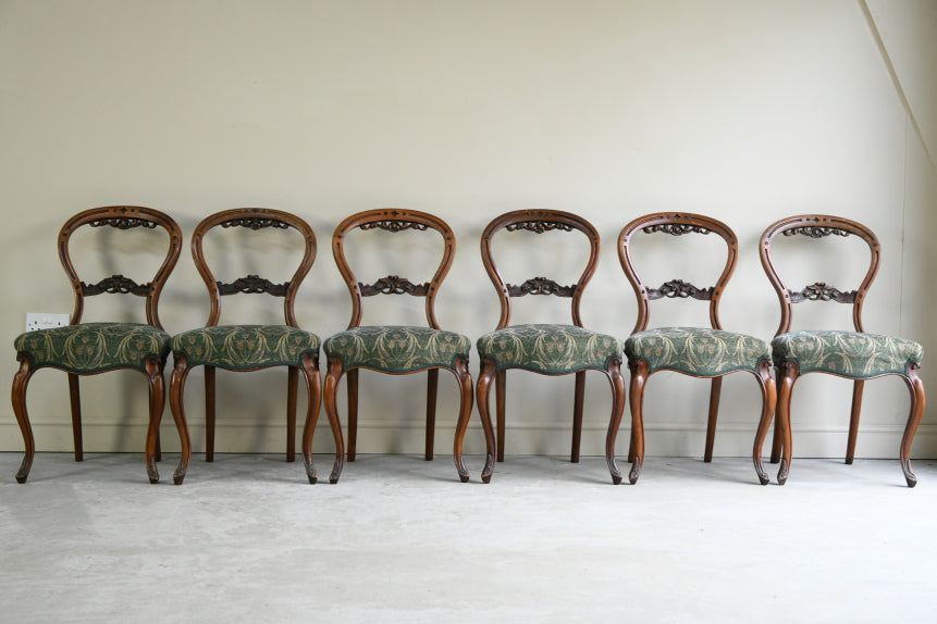 6 Victorian Walnut Balloon Back Dining Chairs