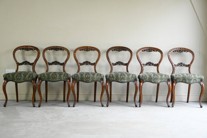 6 Victorian Walnut Balloon Back Dining Chairs