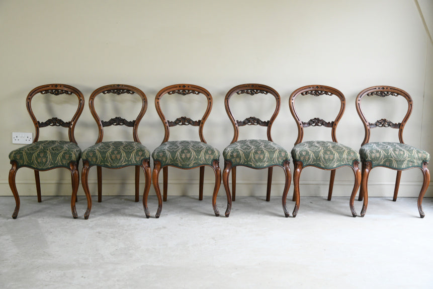6 Victorian Walnut Balloon Back Dining Chairs