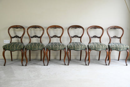 6 Victorian Walnut Balloon Back Dining Chairs