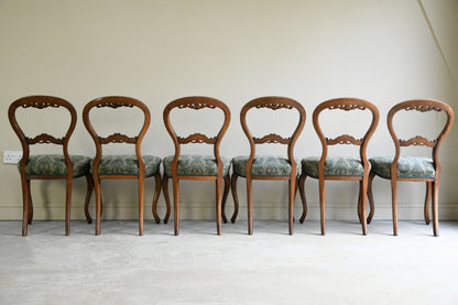 6 Victorian Walnut Balloon Back Dining Chairs
