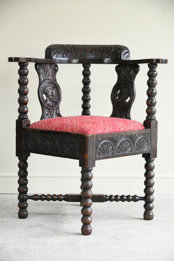 Antique Carved Oak Corner Chair
