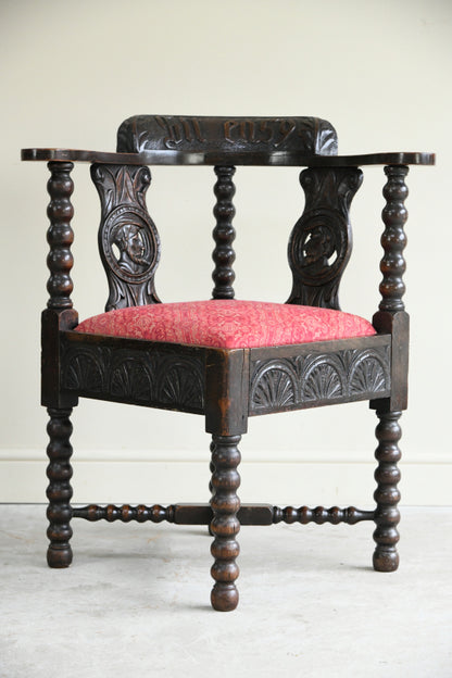 Antique Carved Oak Corner Chair