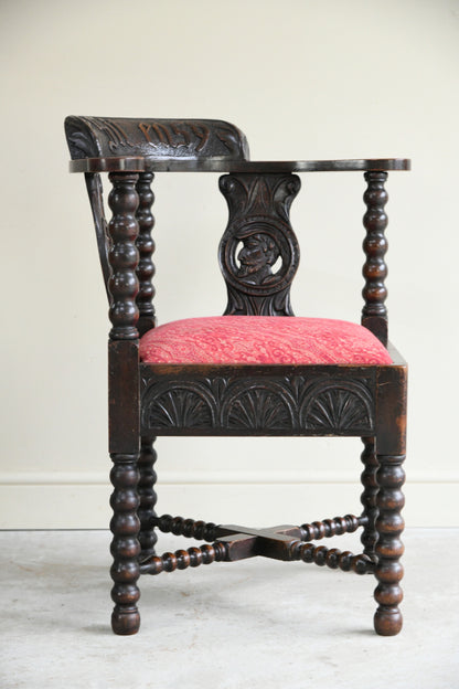 Antique Carved Oak Corner Chair