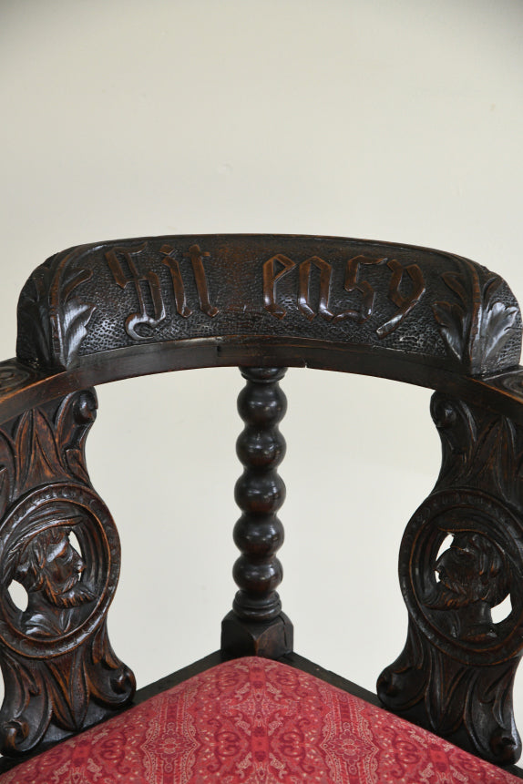 Antique Carved Oak Corner Chair