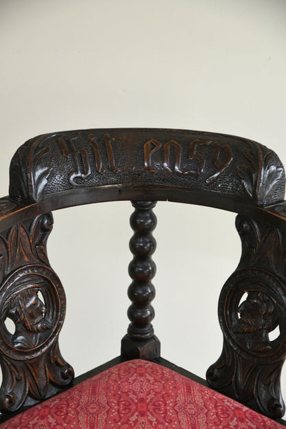 Antique Carved Oak Corner Chair