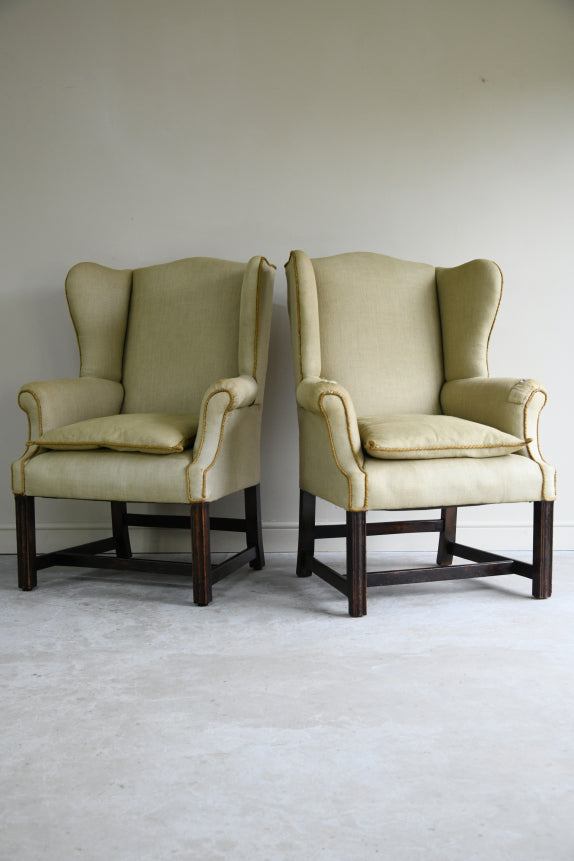 Pair Georgian Style Wing Back Armchairs