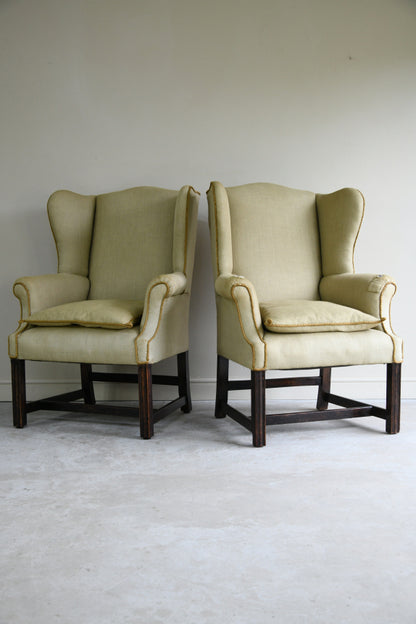 Pair Georgian Style Wing Back Armchairs