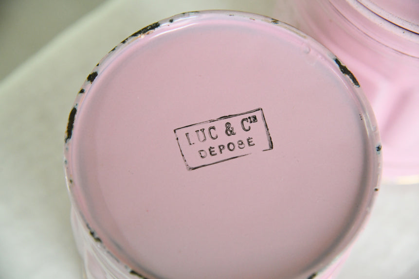 Vintage French Pink Enamel Kitchen Cannisters