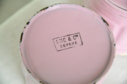 Vintage French Pink Enamel Kitchen Cannisters