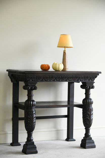 17th Century Style Carved Oak Side Table