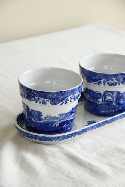 Spode Blue & White Herb Pots