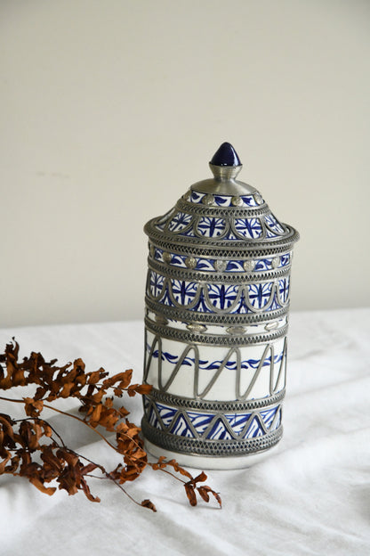 Vintage Morrocan Ceramic & White Metal Jar