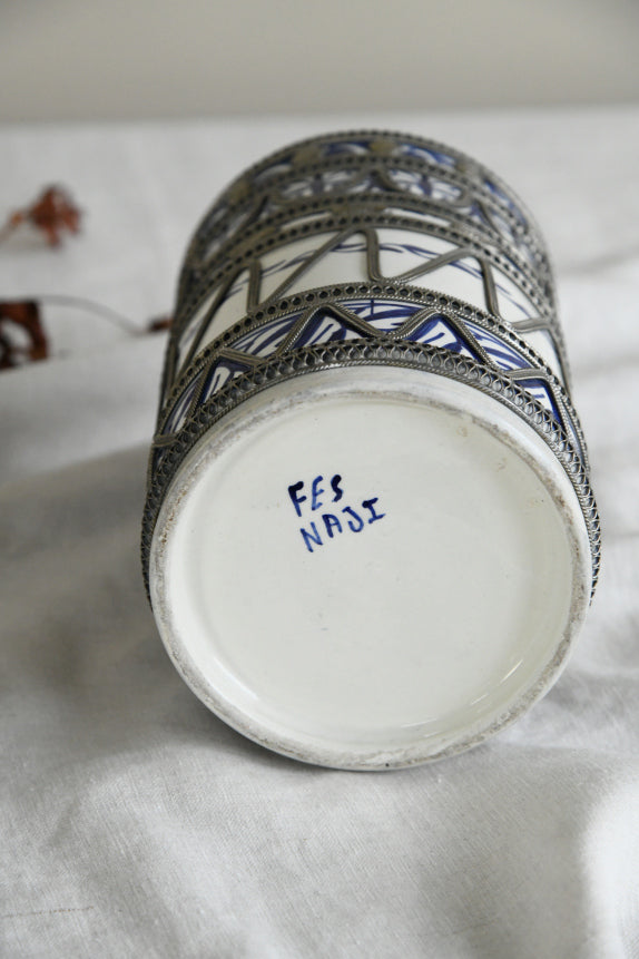 Vintage Morrocan Ceramic & White Metal Jar