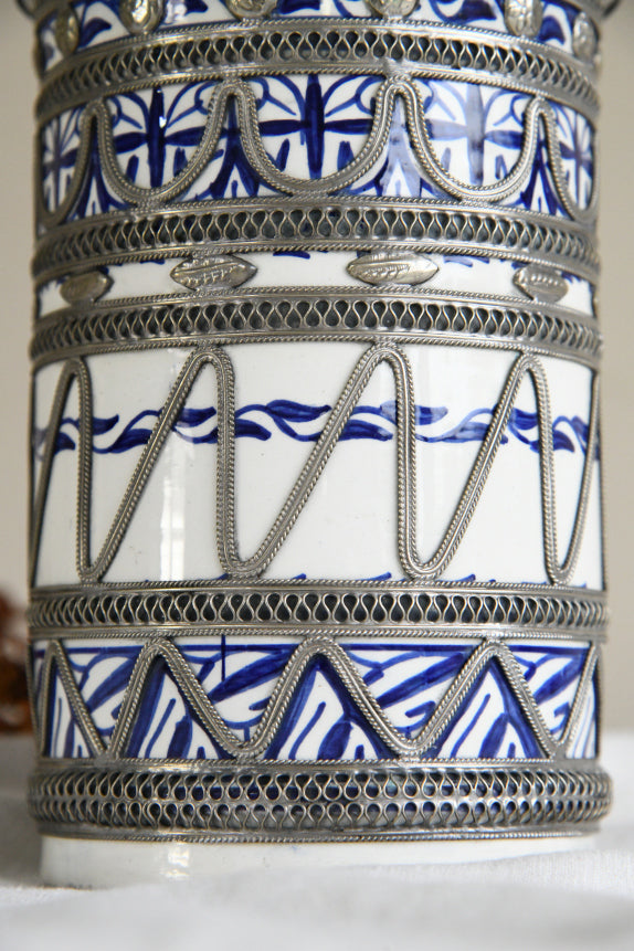 Vintage Morrocan Ceramic & White Metal Jar