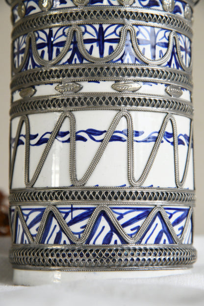 Vintage Morrocan Ceramic & White Metal Jar