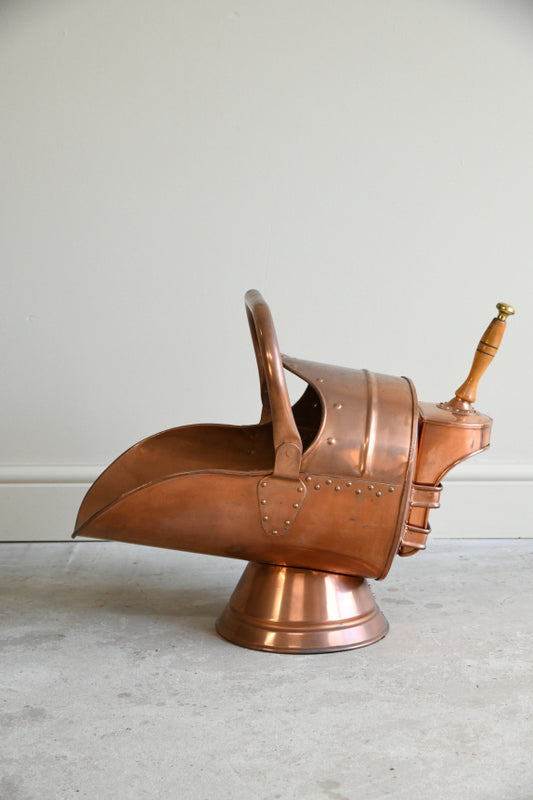 Traditional Style Copper Coal Scuttle Helmet & Shovel