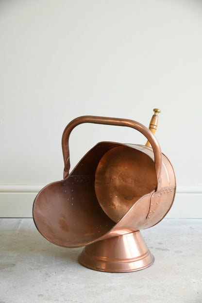 Traditional Style Copper Coal Scuttle Helmet & Shovel