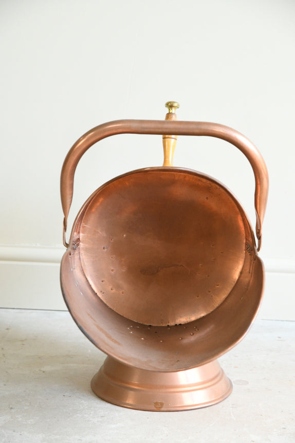 Traditional Style Copper Coal Scuttle Helmet & Shovel